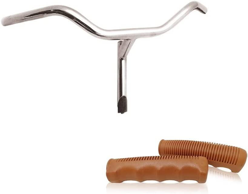MADICKS MANUBRIO CROMATO IN ACCIAO 22,2 MM PER BICI + COPPIA MANOPOLE MARRONI BICI
