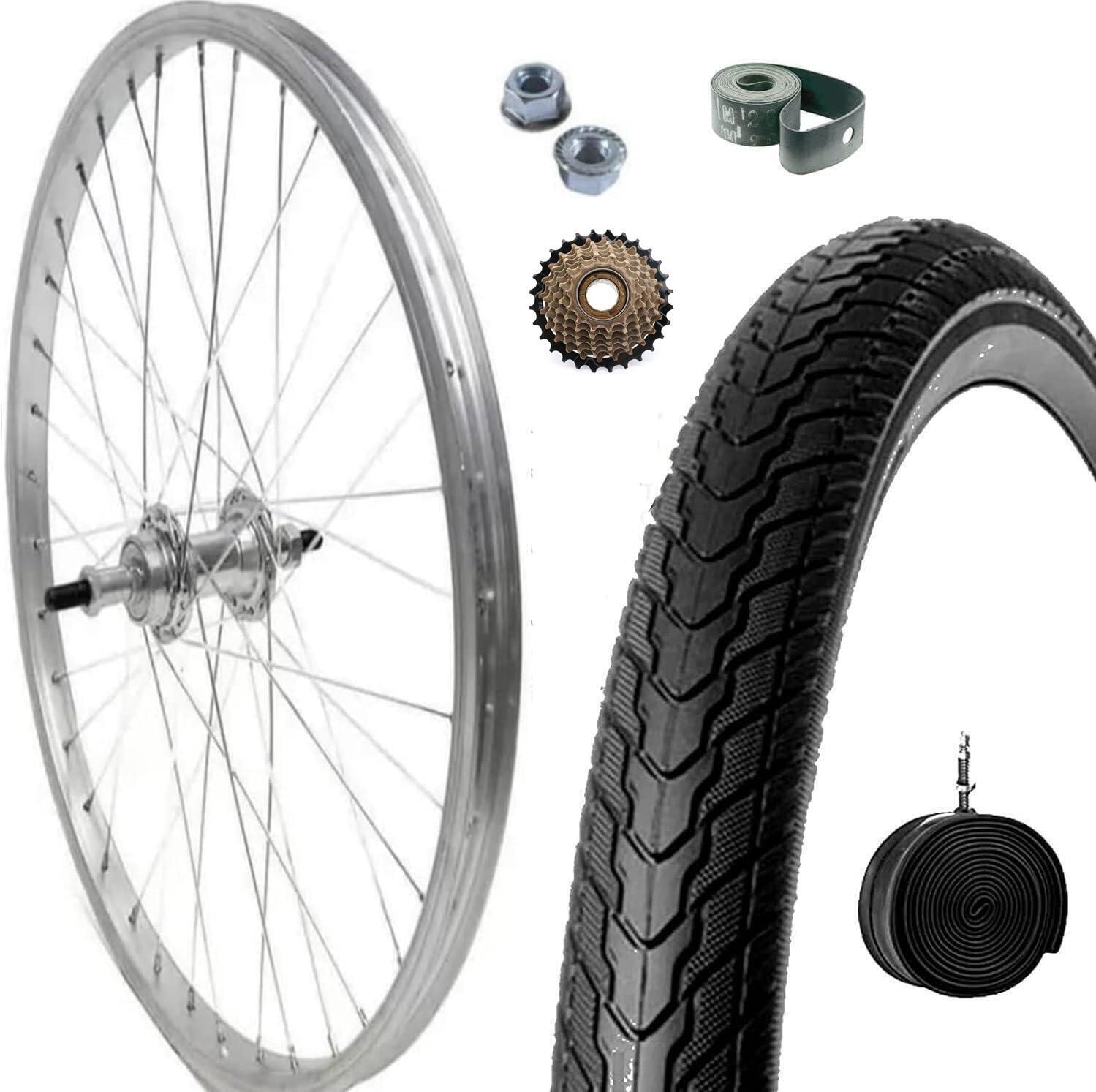 MADICKS Cerchio Ruota Completa Posteriore + Pignone 7 Velocita + Cop + Cam 28x1.75 Bici