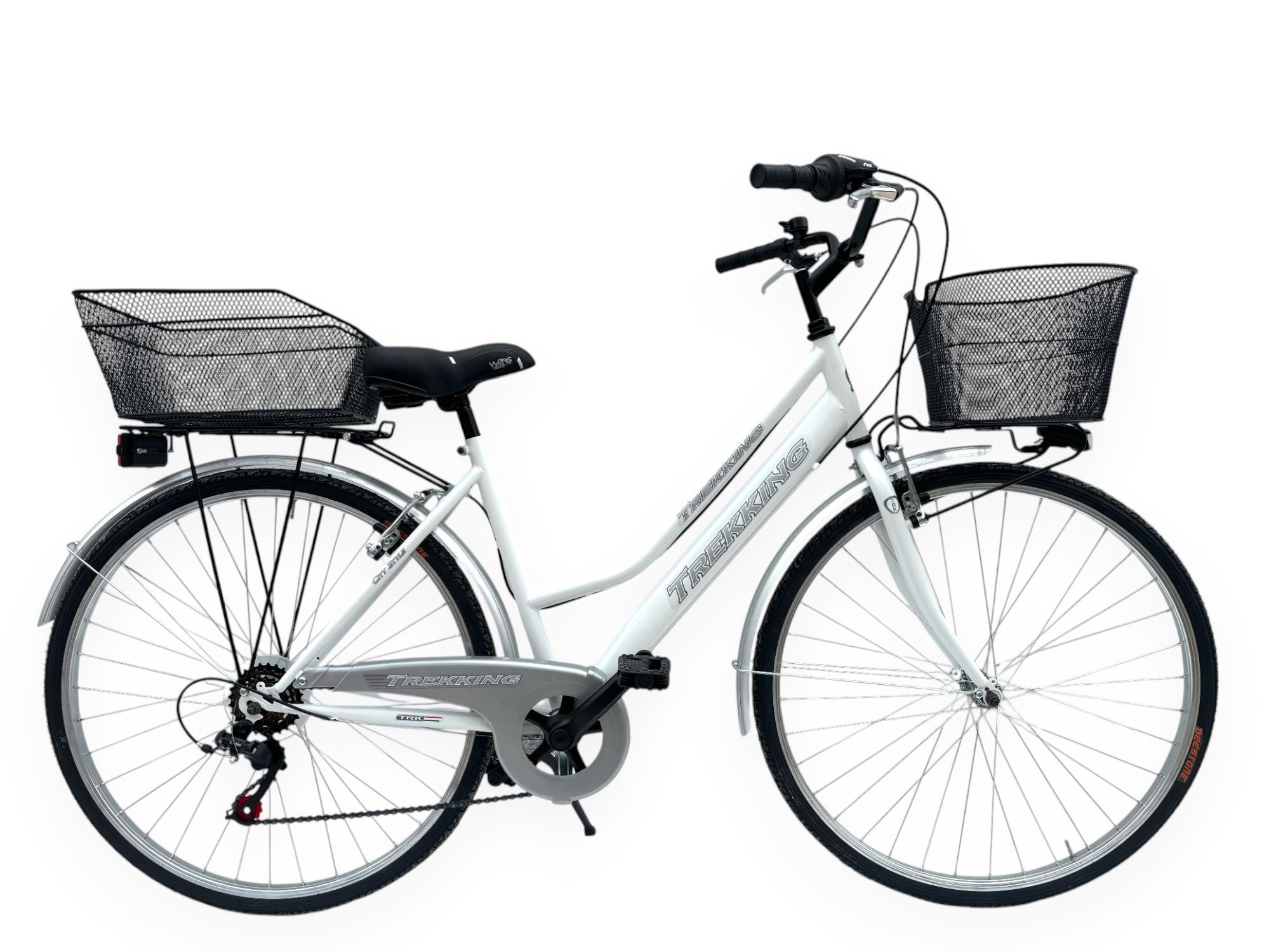 MADICKS Bicicletta Donna Passeggio Misura 28 Bici Da Città Con Cambio E 2 Cestini Bianca