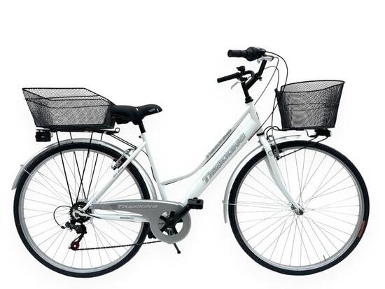 Bicicletta Donna Passeggio Misura 28 Bici Da Città Con Cambio E 2 Cestini Bianca