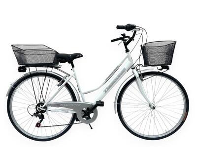 Bicicletta Donna Passeggio Misura 28 Bici Da Città Con Cambio E 2 Cestini Bianca