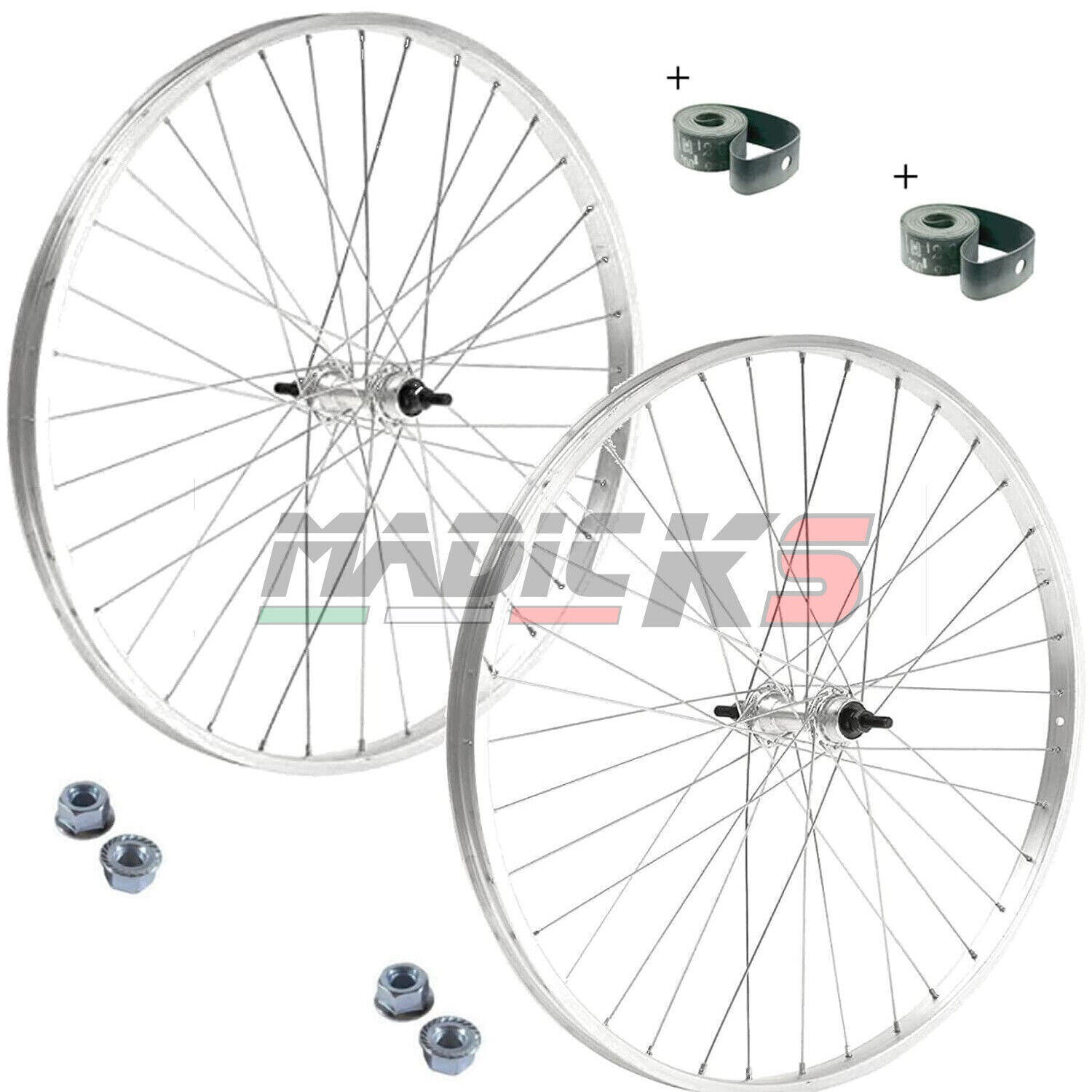 MADICKS RUOTA ANTERIORE E POSTERIORE 1v + DADI E FLAP- BICICLETTA 28x1.75