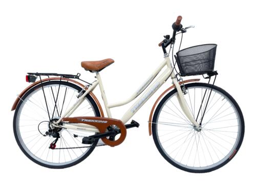MADICKS Bicicletta Donna Passeggio Misura 28 Bici da città con Cambio e Cestino Beige