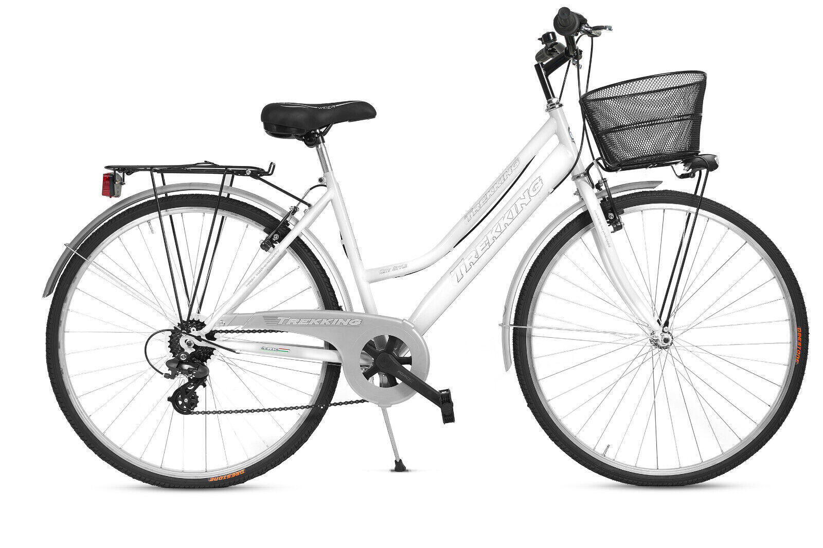 MADICKS Bicicletta Donna Passeggio Misura 28 Bici Da Città Con Cambio E Cestino Bianca