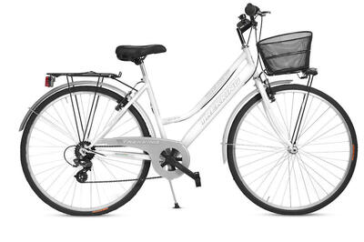 Bicicletta Donna Passeggio Misura 28 Bici da città con Cambio e Cestino Bianca