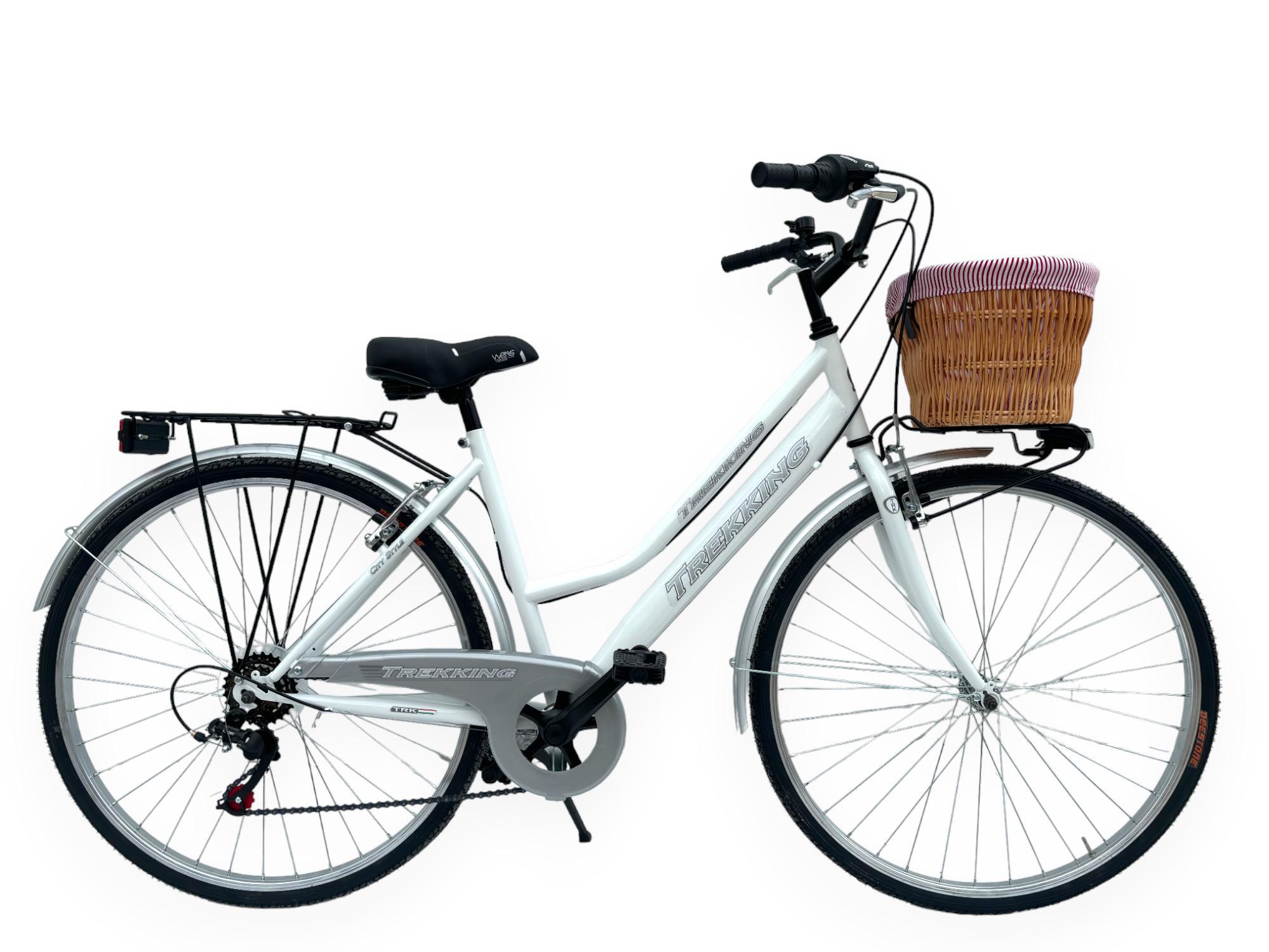 MADICKS Bicicletta Donna Passeggio Misura 28 Città Con Cambio E Cestino In Vimini Bianca