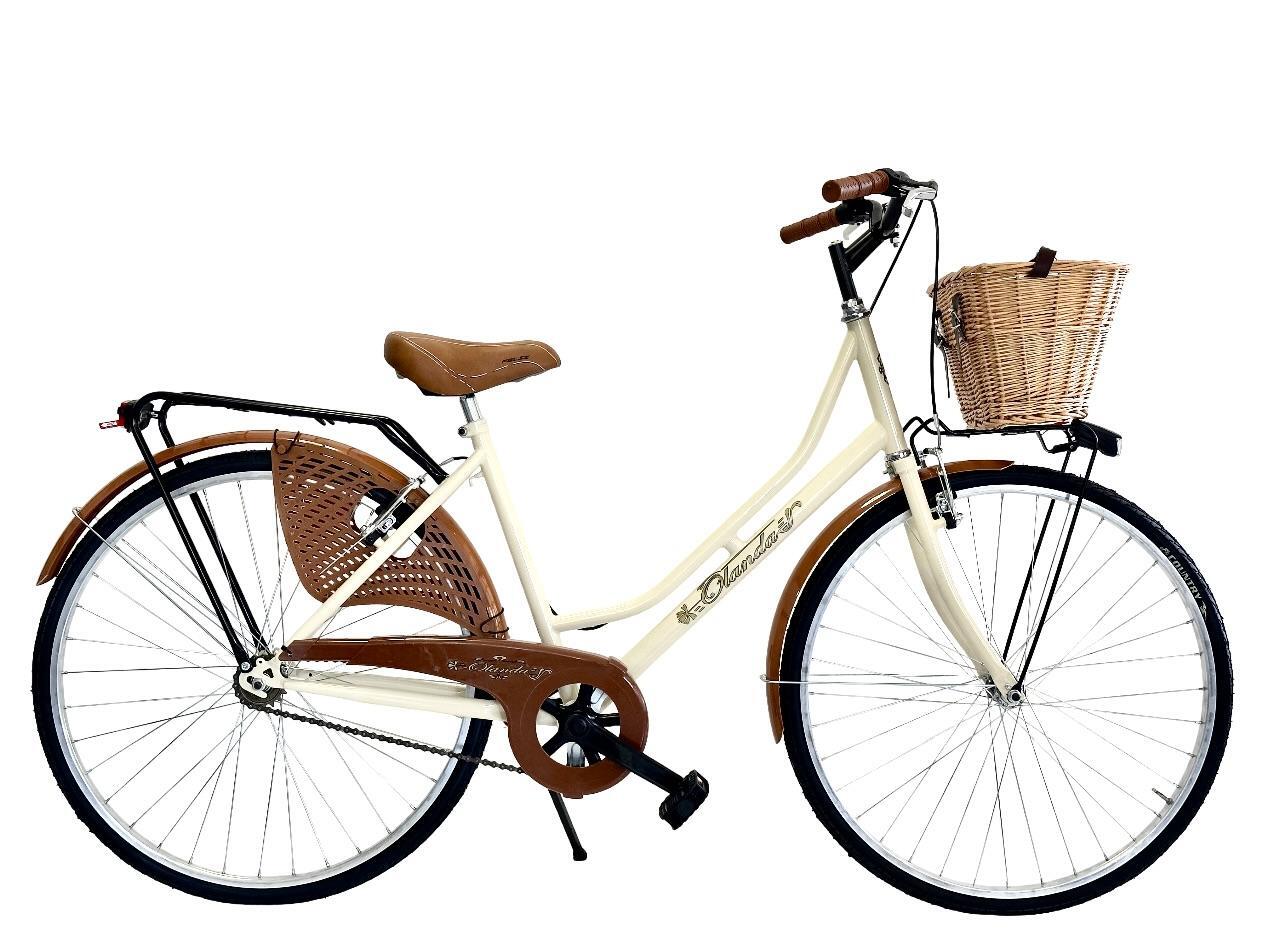 MADICKS Bicicletta Donna da Passeggio 26 Bici città Vintage con Cestino in Vimini Beige