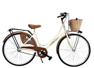 Bicicletta Donna da Passeggio 26 Bici città Vintage con Cestino in Vimini Beige