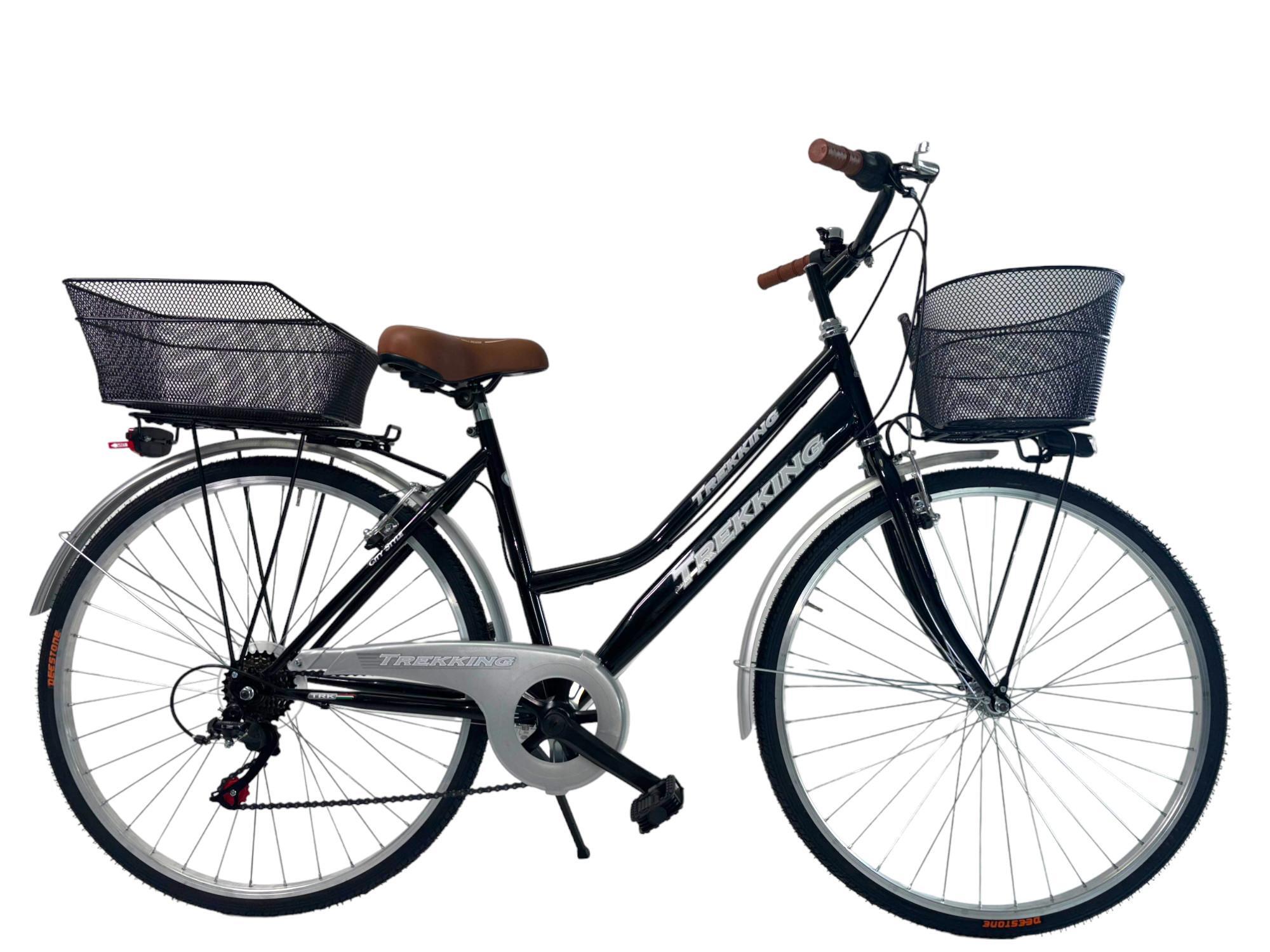 MADICKS Bicicletta Donna Passeggio Misura 28 Bici Da Città Nera Con Cambio E 2 Cestini