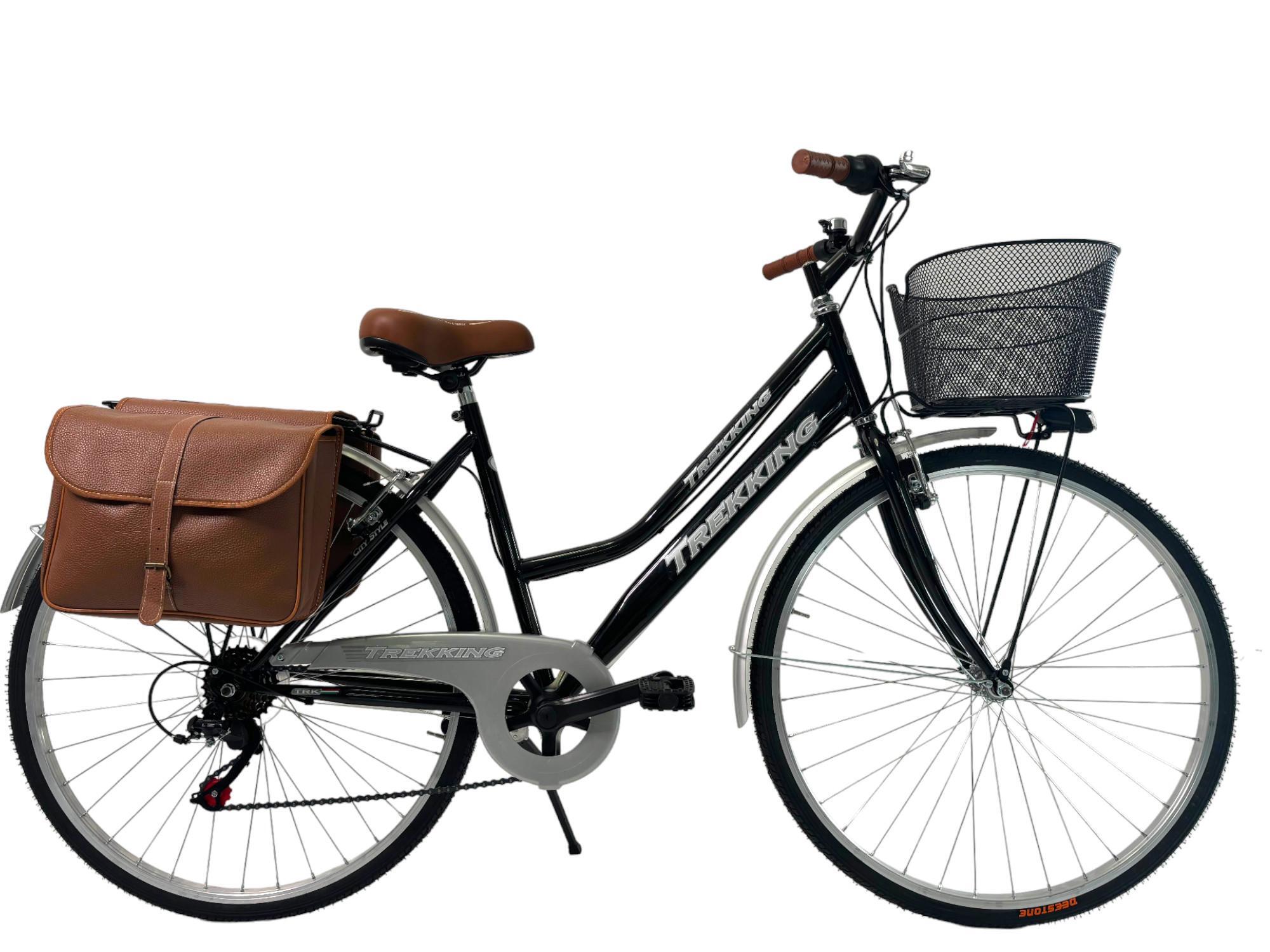 MADICKS Bicicletta Donna Passeggio Misura 28 Città Nera Con Cambio, Cestino E Borse