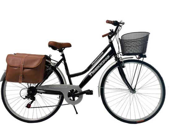 Bicicletta Donna Passeggio Misura 28 Città Nera Con Cambio Cestino E Borse