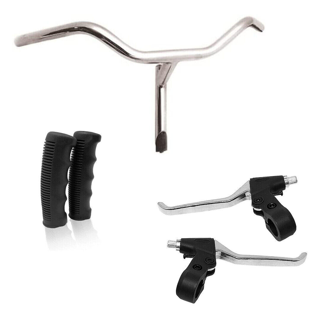 MADICKS MANUBRIO CROMATO IN ACCIAIO+COPPIA LEVE FRENO + COPPIA MANOPOLE NERO- BICICLETTA