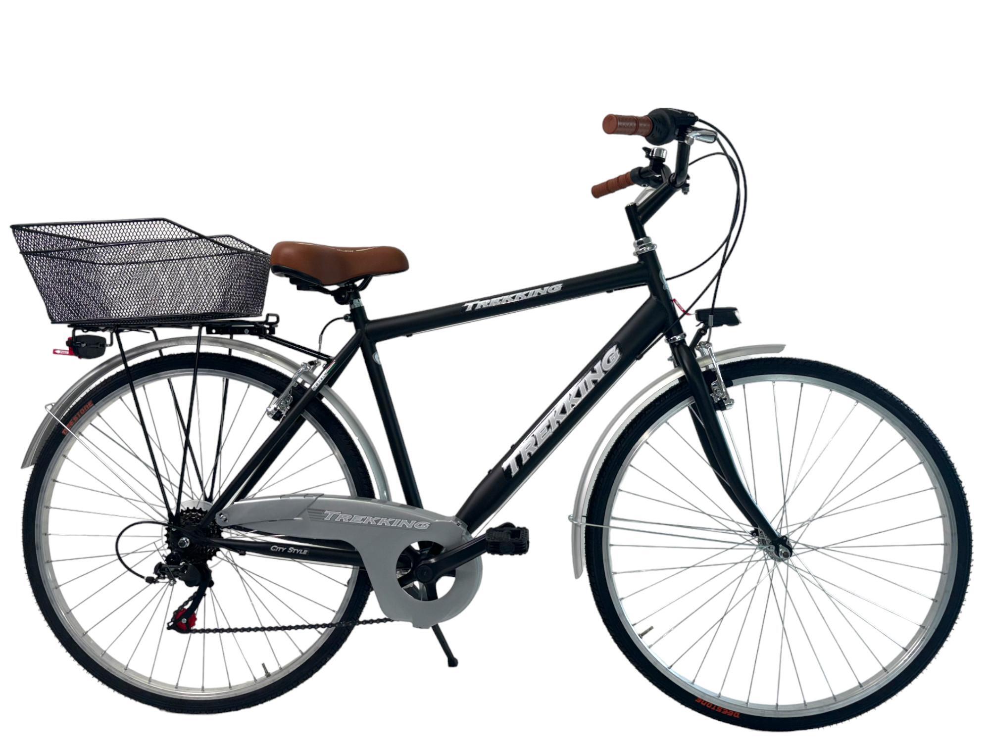 MADICKS Bicicletta Uomo Passeggio Misura 28 Bici Da Città Con Cambio Nera Con 2 Cestini