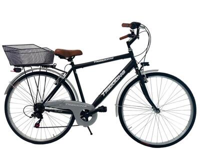 Bicicletta Uomo Passeggio Misura 28 Bici Da Città Con Cambio Nera Con 2 Cestini