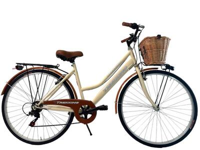 Bicicletta Donna Passeggio Misura 28 città Beige con Cambio e Cestino in Vimini
