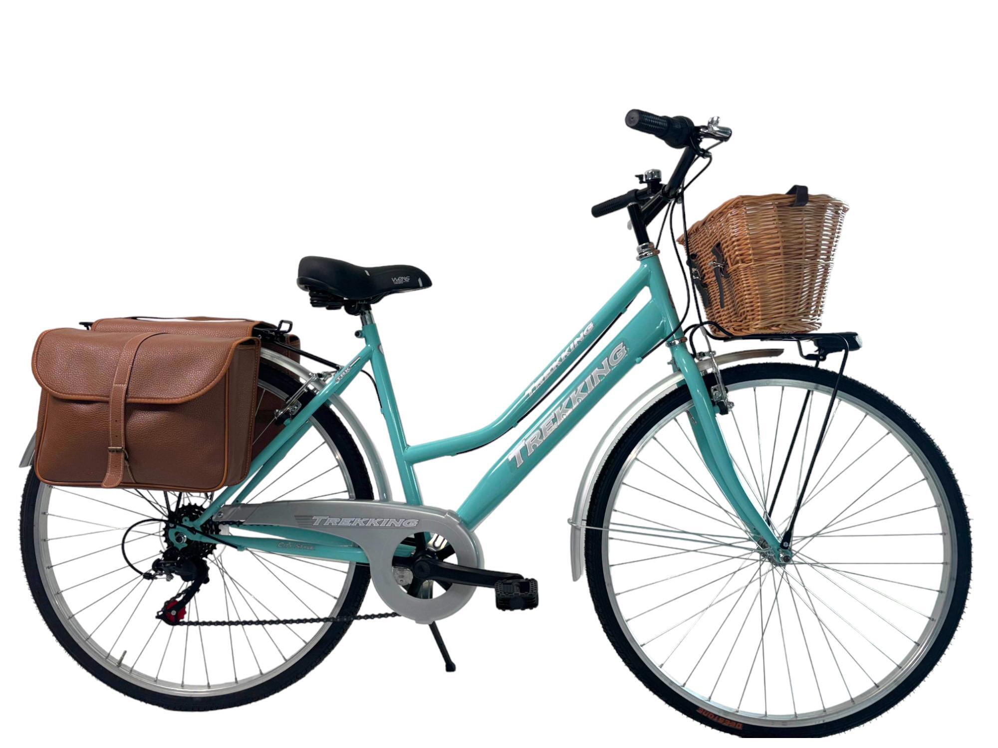 MADICKS Bicicletta Donna Passeggio Misura 28 Con Cambio Tiffany, Borse, Cestino Vimini