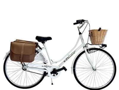 Bicicletta Donna da Passeggio 26 Bici città Vintage con Vimini e Borse Bianca