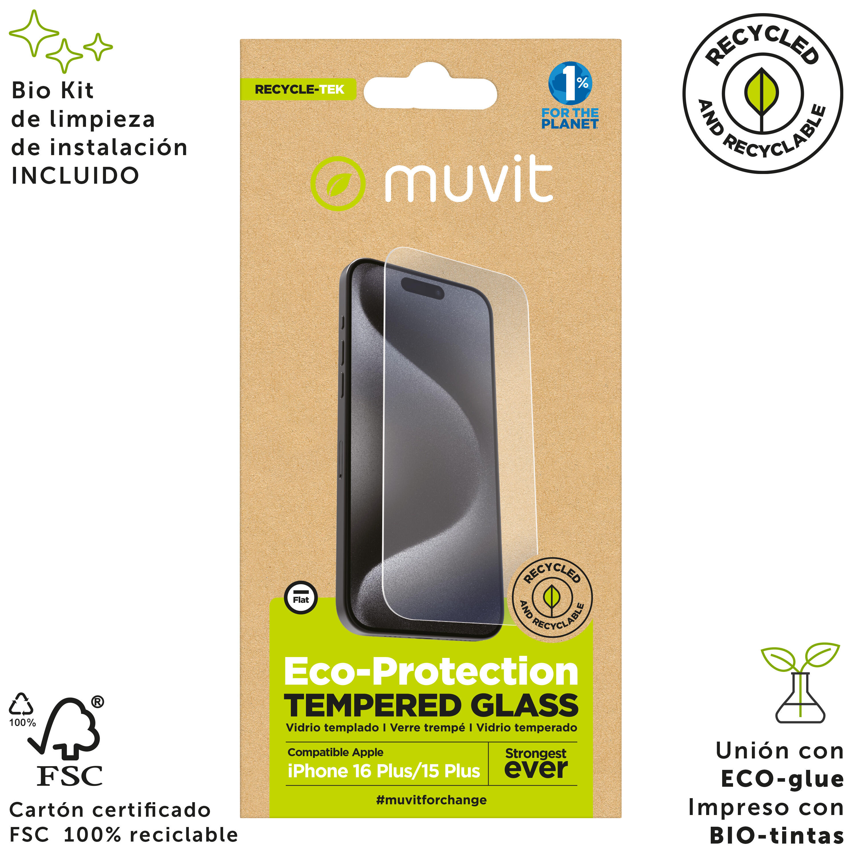 Protector pantalla recycletek compatible con Apple iPhone 16 Plus 4/4
