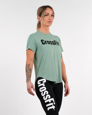 T-shirt korte mouwen crosstraining dames regular fit epaulet groen