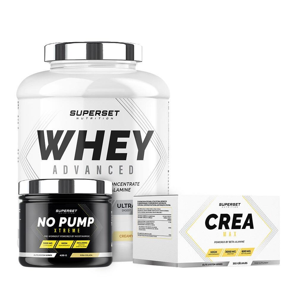 SUPERSET NUTRITION Bevestigd programma voor droge spieropbouw - Wei-eiwit - Creatine - Pre-workout