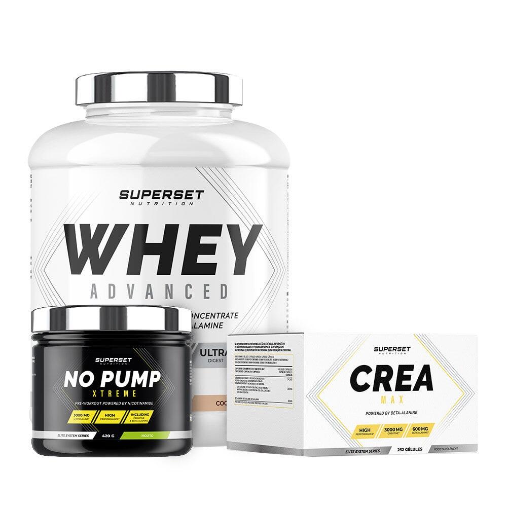 SUPERSET NUTRITION Bevestigd programma voor droge spieropbouw - Wei-eiwit - Creatine - Pre-workout