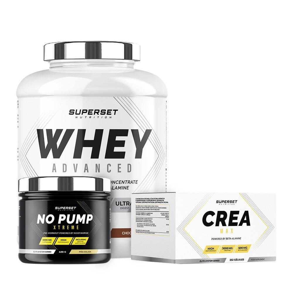 SUPERSET NUTRITION Bevestigd programma voor droge spieropbouw - Wei-eiwit - Creatine - Pre-workout