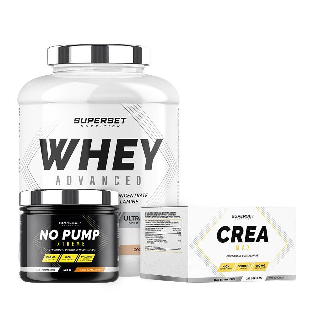 SUPERSET NUTRITION Bevestigd programma voor droge spieropbouw - Wei-eiwit - Creatine - Pre-workout