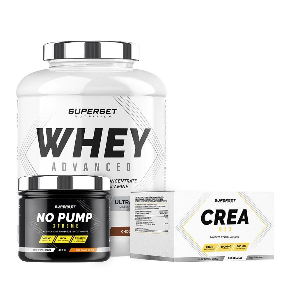 SUPERSET NUTRITION Bevestigd programma voor droge spieropbouw - Wei-eiwit - Creatine - Pre-workout