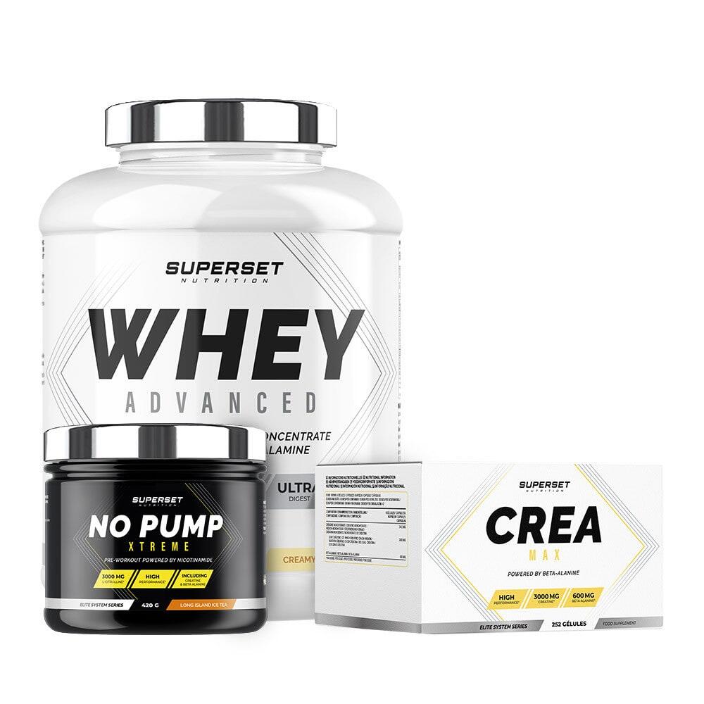 SUPERSET NUTRITION Bevestigd programma voor droge spieropbouw - Wei-eiwit - Creatine - Pre-workout