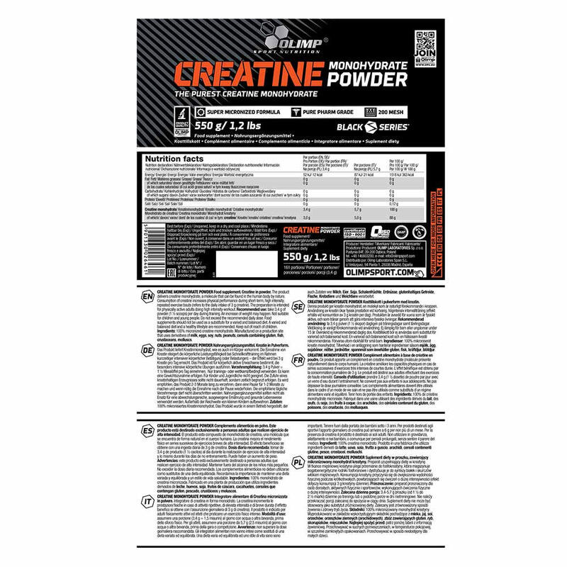 Créatine monohydrate - Creatine Monohydrate Powder - Saveur neutre 550g
