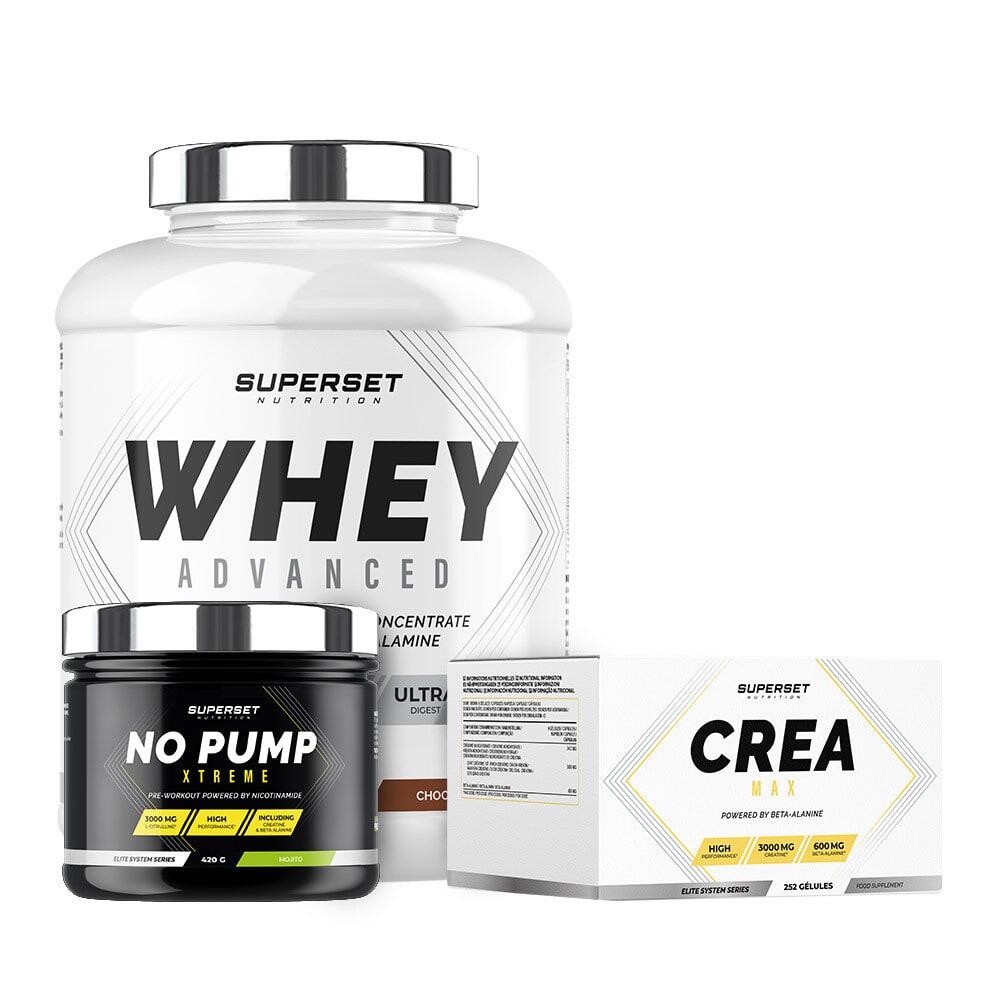 SUPERSET NUTRITION Bevestigd programma voor droge spieropbouw - Wei-eiwit - Creatine - Pre-workout