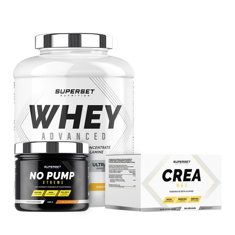 SUPERSET NUTRITION Bevestigd programma voor droge spieropbouw - Wei-eiwit - Creatine - Pre-workout