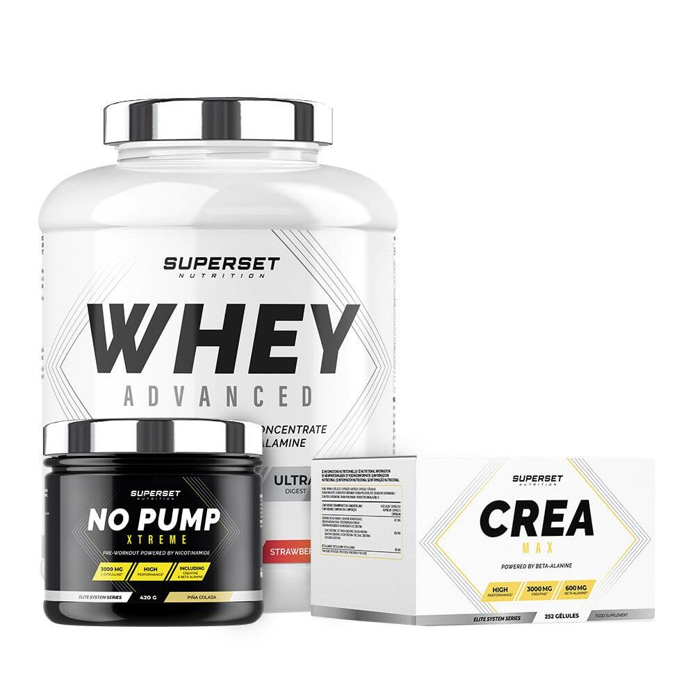 SUPERSET NUTRITION Bevestigd programma voor droge spieropbouw - Wei-eiwit - Creatine - Pre-workout
