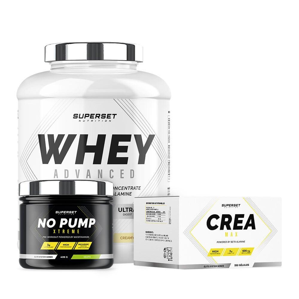 SUPERSET NUTRITION Bevestigd programma voor droge spieropbouw - Wei-eiwit - Creatine - Pre-workout