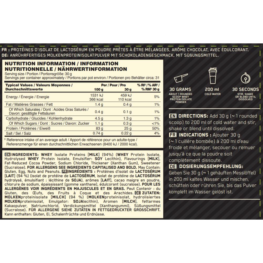 Wei-isolaat - 100% Isolaat Gold Standard (930g) - Chocolade 4/6