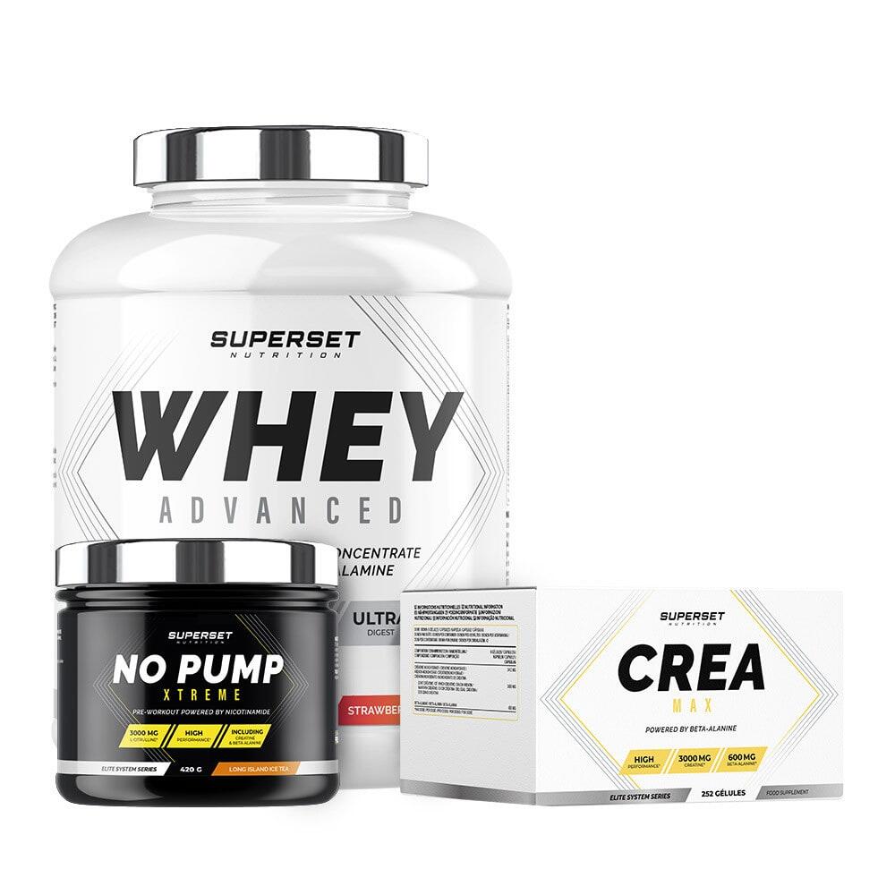 SUPERSET NUTRITION Bevestigd programma voor droge spieropbouw - Wei-eiwit - Creatine - Pre-workout