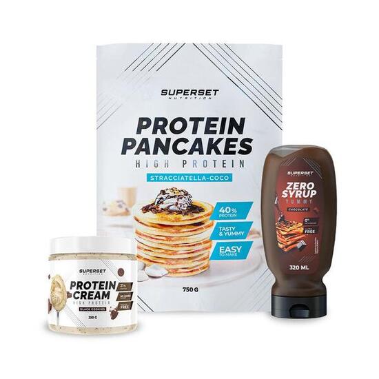 PACK DESAYUNO - PANCAKES - CREMA PROTEICA Galletas Negras + ZERO SYRUP Caramelo