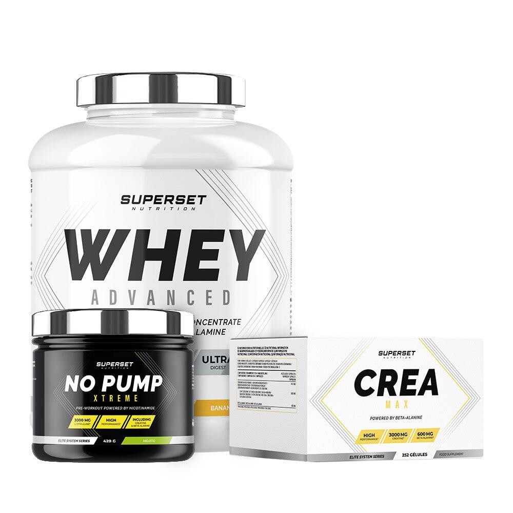 SUPERSET NUTRITION Bevestigd programma voor droge spieropbouw - Wei-eiwit - Creatine - Pre-workout