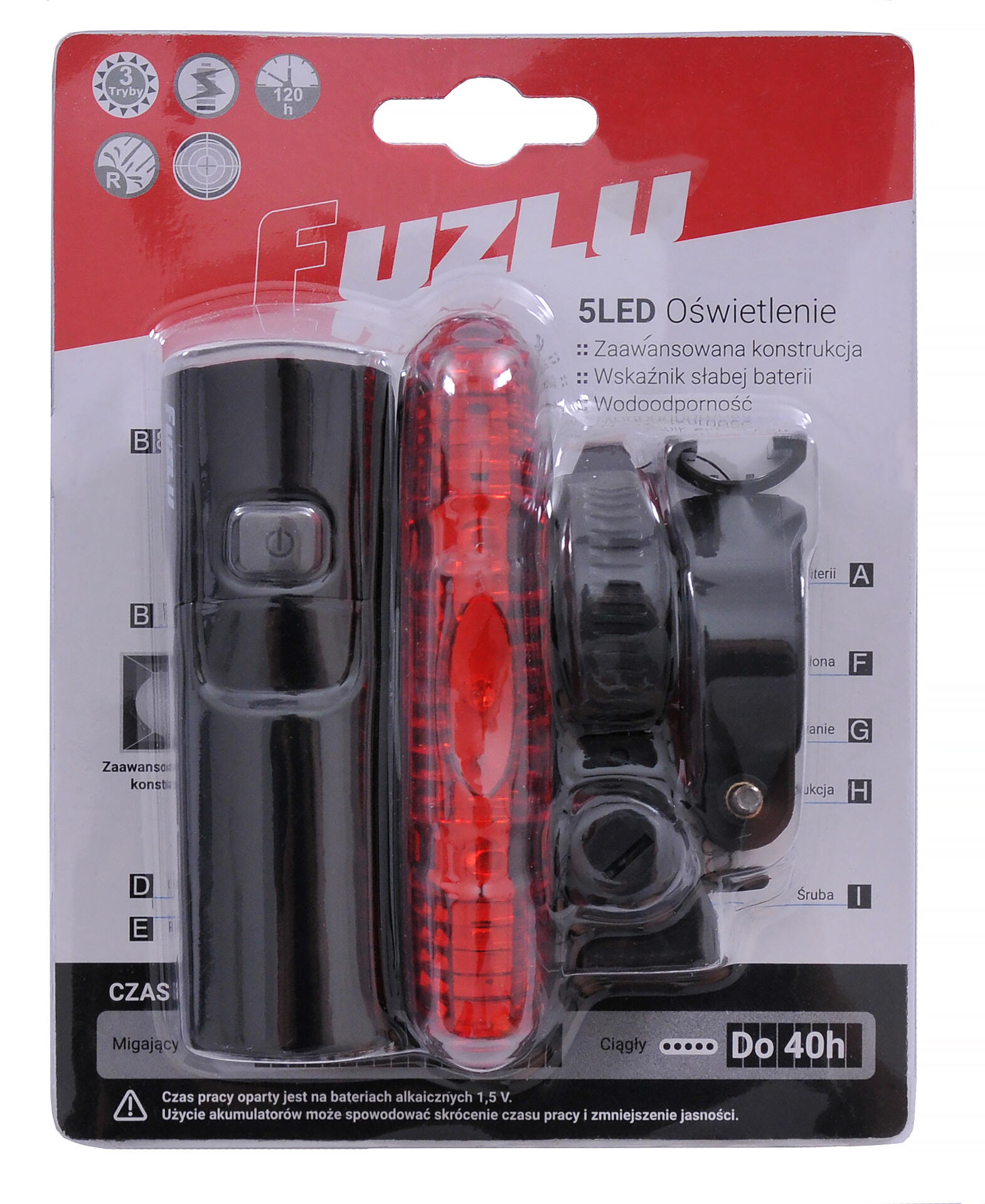 Zestaw lamp rowerowych FUZLU J&K-2225 + J&K-2212 60Lm + 20Lm 5/5