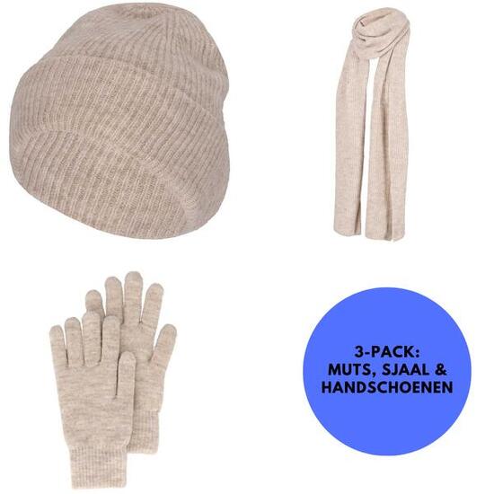 Winterset dames Handschoenen/Muts/Sjaal One Size Whoolwhite Melange