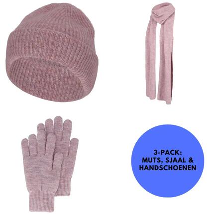 Winterset dames Handschoenen/Muts/Sjaal One Size Paars