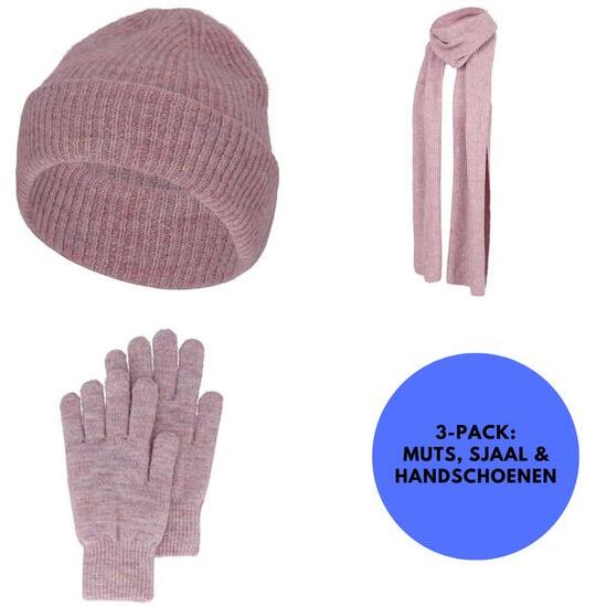 Winterset dames Handschoenen/Muts/Sjaal One Size Paars