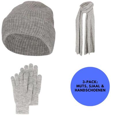 Heatkeeper - winterset dames - handschoenen/muts/sjaal licht grijs