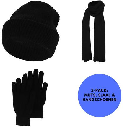 Winterset dames Handschoenen/Muts/Sjaal One Size Zwart