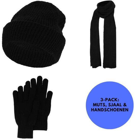 Winterset dames Handschoenen/Muts/Sjaal One Size Zwart