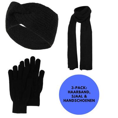 Heatkeeper - winterset dames - handschoenen/haarband/sjaal - zwart - one size