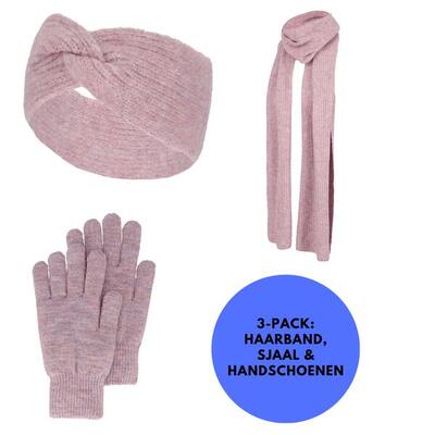 Heatkeeper - winterset dames - handschoenen/haarband/sjaal - paars - one size