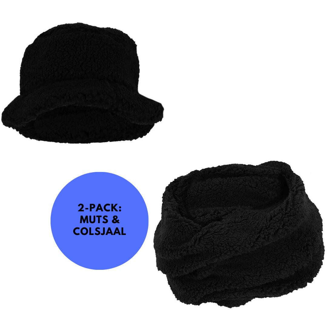 HEAT KEEPER Heatkeeper - Colsjaal & Hoed - Teddy Wol - Zwart - One Size