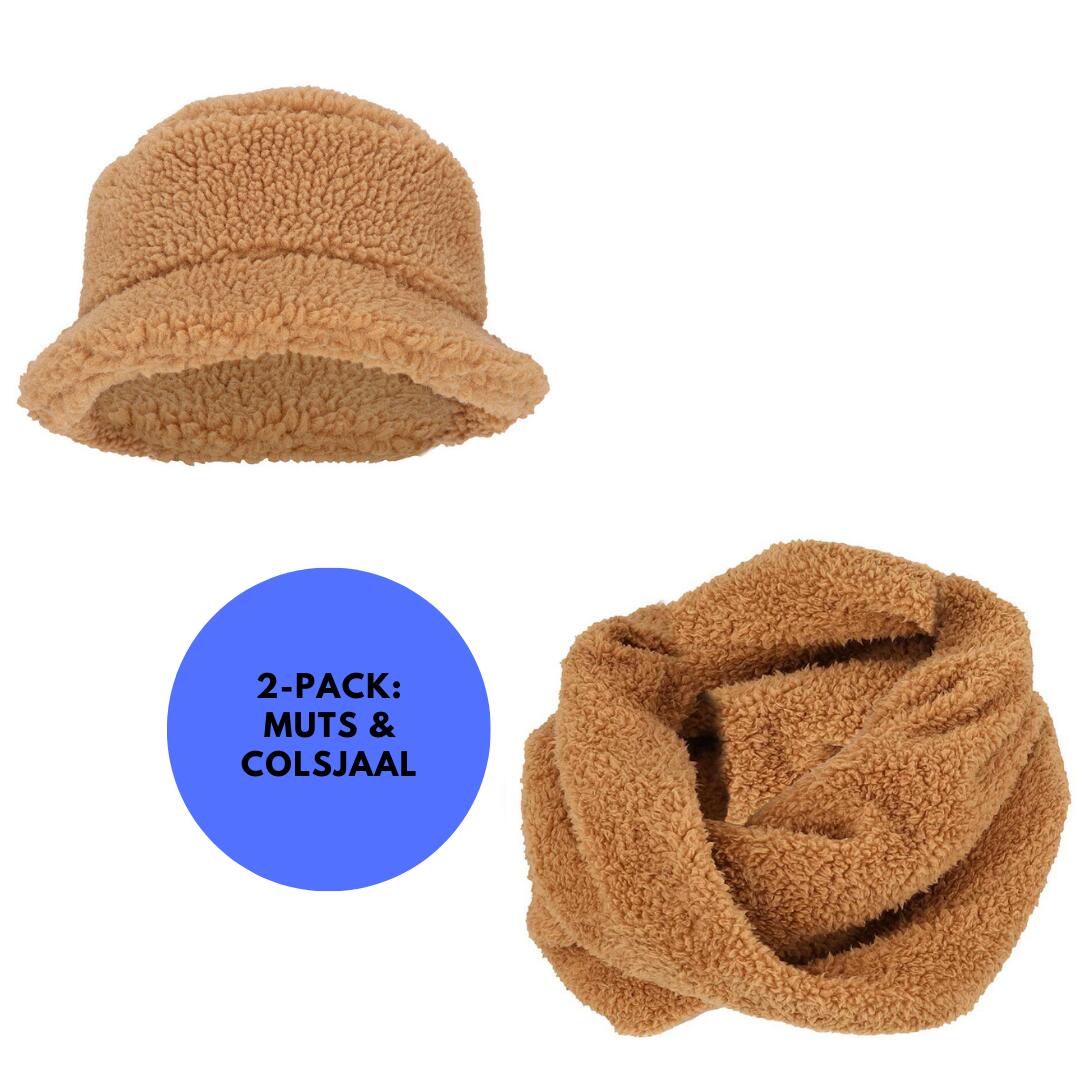 HEAT KEEPER Heatkeeper - Colsjaal & Hoed - Teddy Wol - Camel - One Size