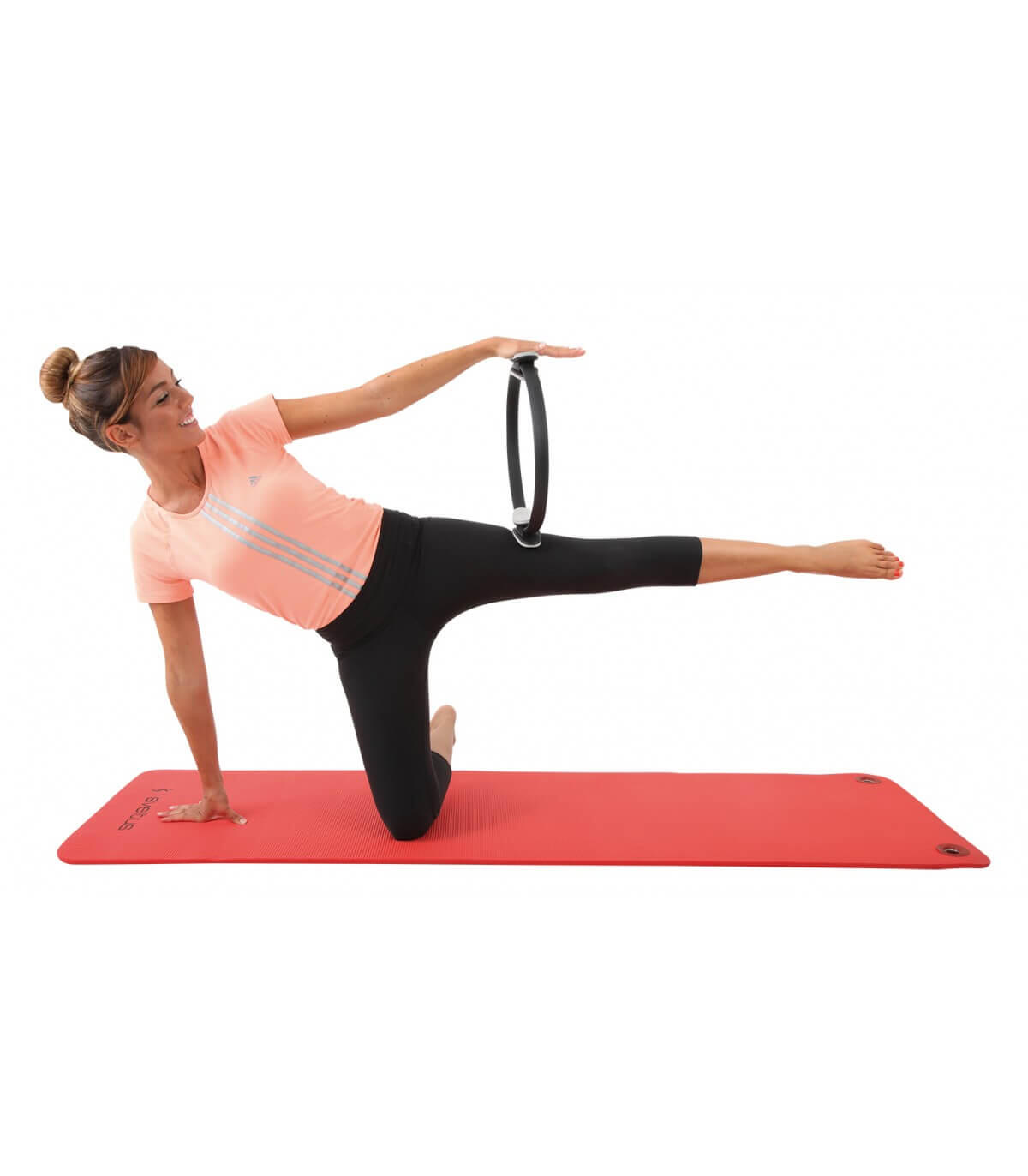 Anneau Pilates Sveltus 38 cm gris en PVC, poignées mousse 3/6